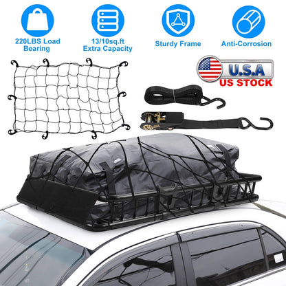 63x39x6.3in Universal Roof Rack Cargo Carrier Car Top Luggage Holder Basket withÊHook Strap Elastic Net