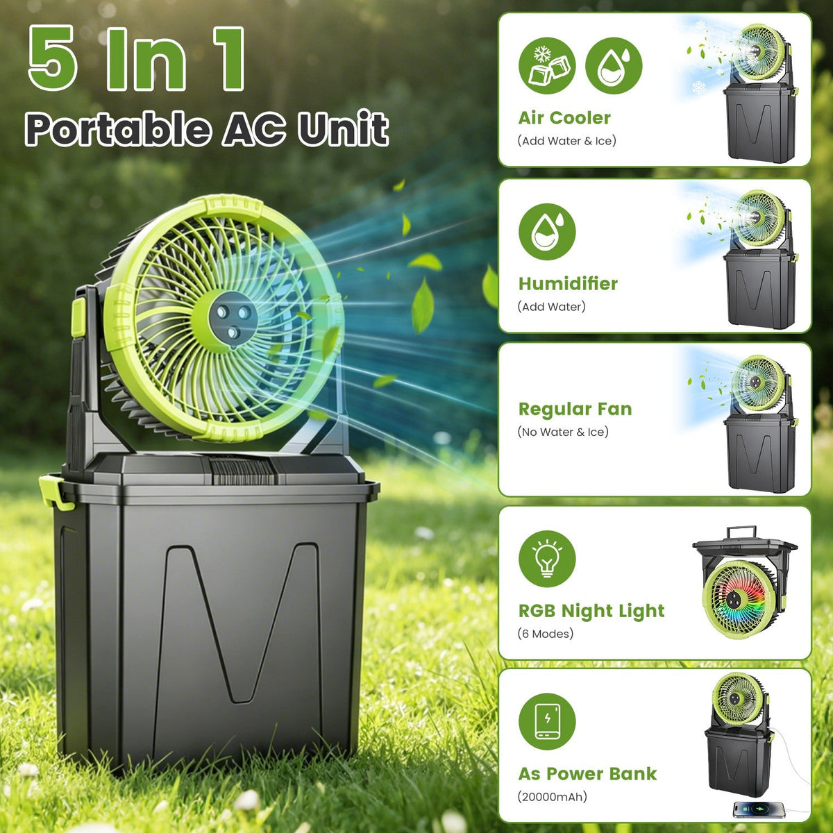 Portable Misting Fan with 10L Bucket & 20000mAh Battery