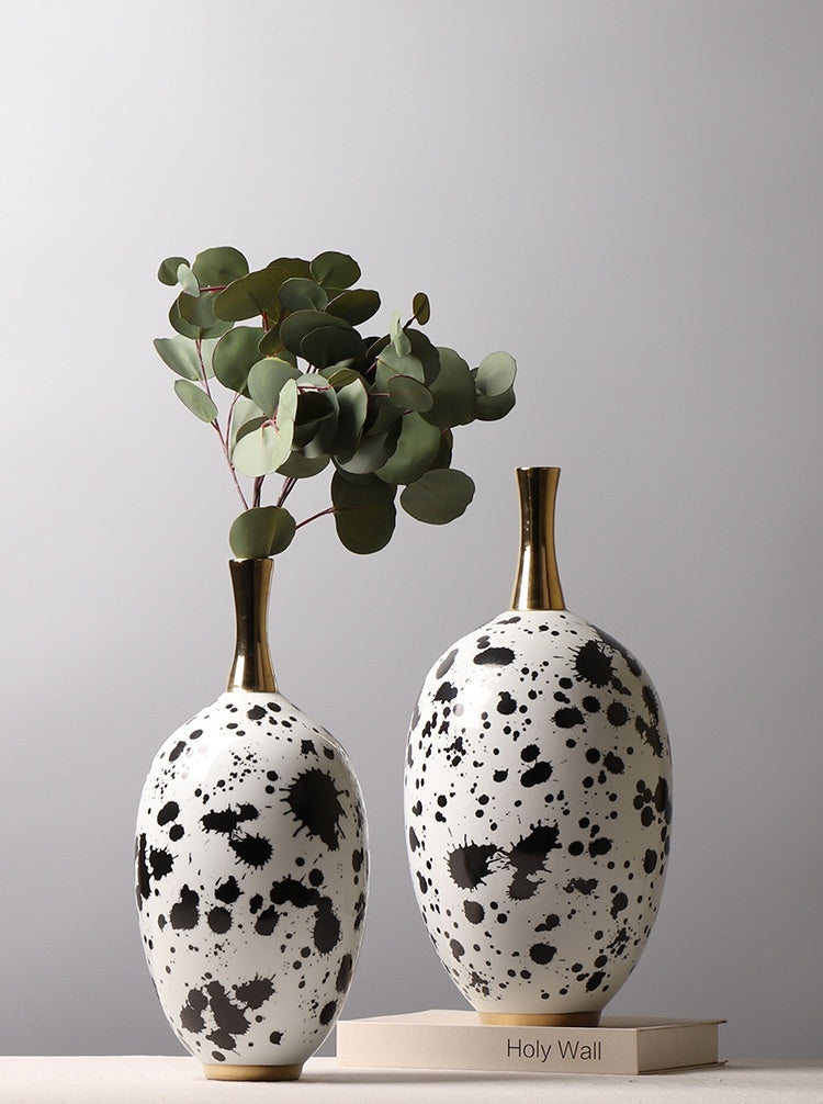 Chinese Ceramic Vase Splash-ink Color Matching Long Neck Flower Device