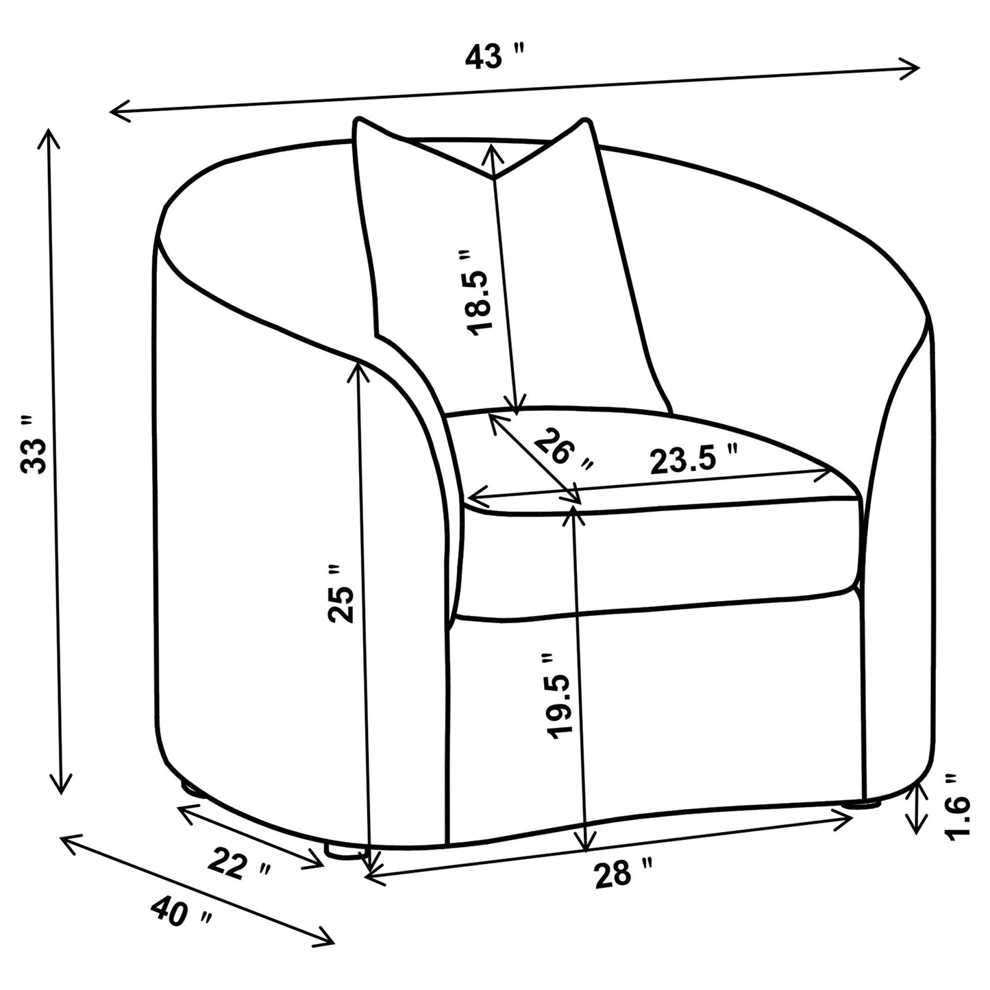 Rory - Sloped Arms Chair With Pillow - White