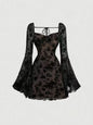 Sweetheart Neck Flared Sleeve Mini Dress