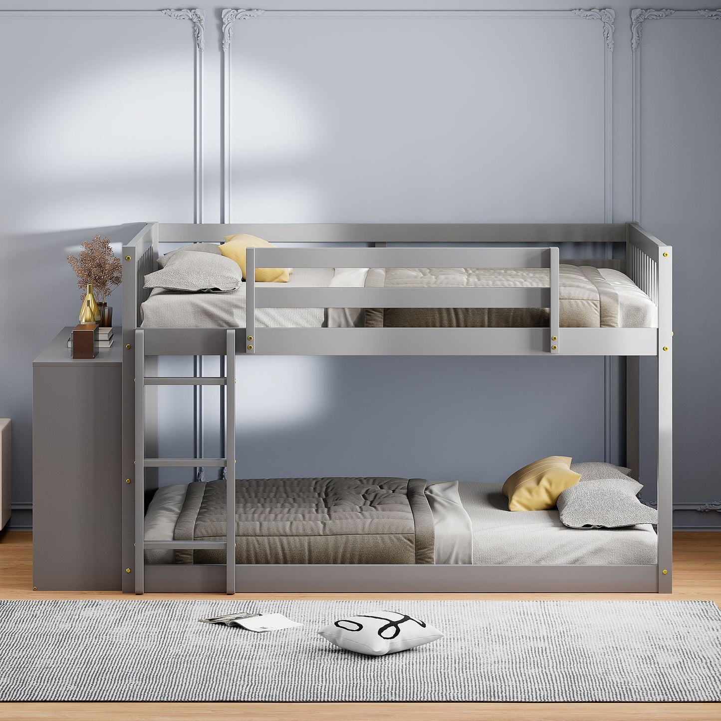 Bunk Bed With 4 Drawers and 3 Shelves