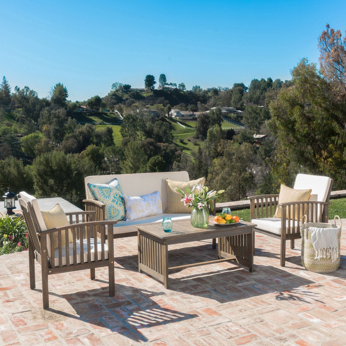 4 Piece Outdoor Chat Set With Water-Resistant Cushions