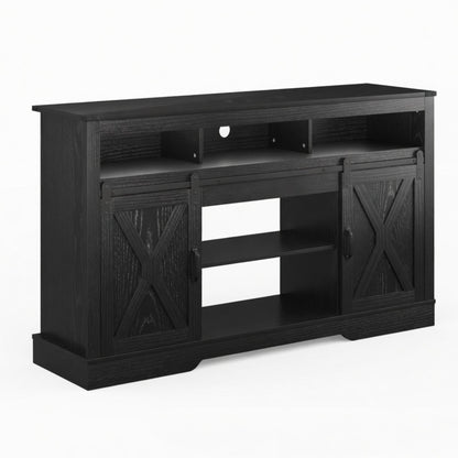 Farmhouse TV Stand With Sliding Barn Doors & Adjustable Storage