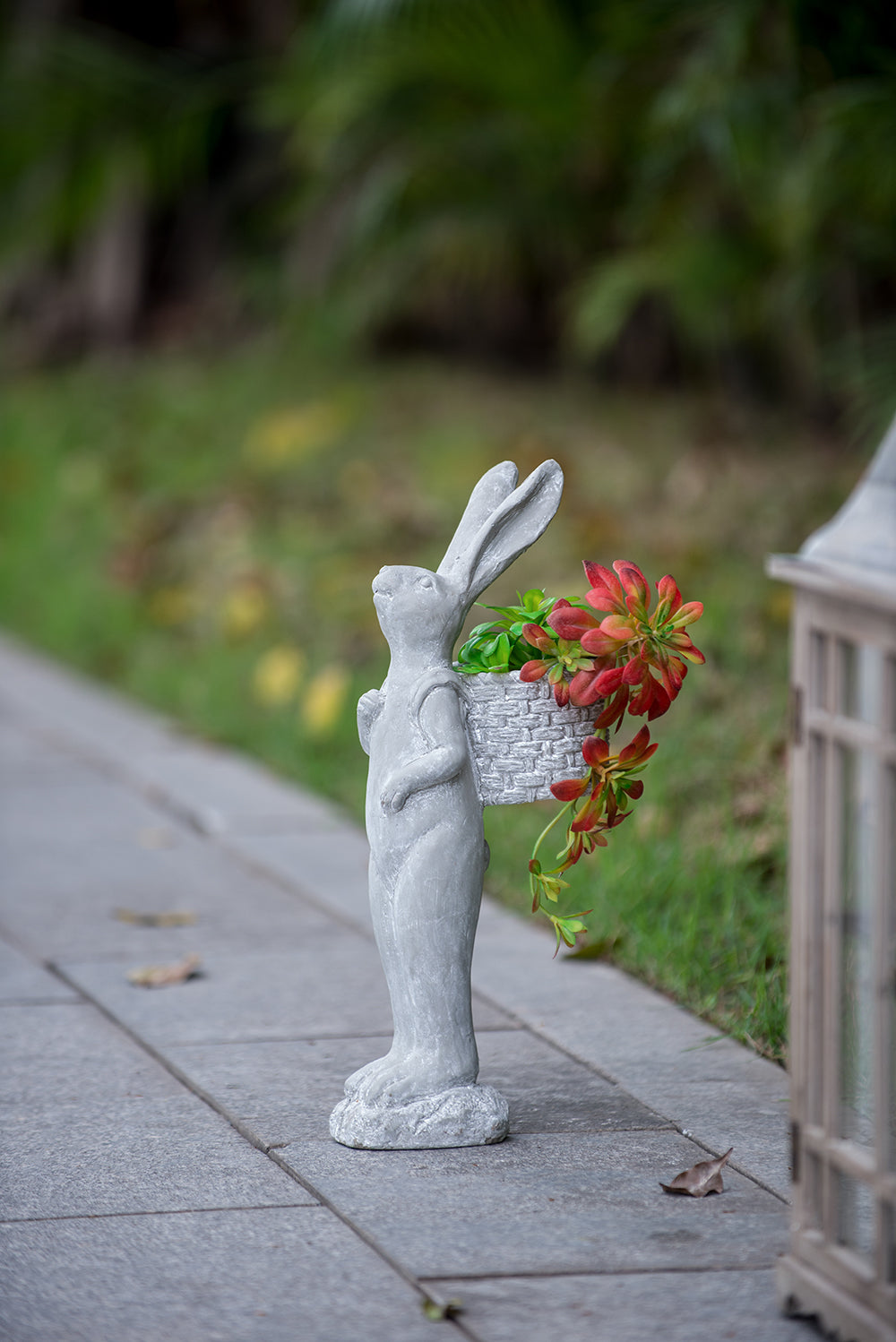 8.5x5.5x19.5" Tall Cement Rabbit Planter