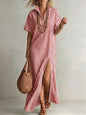 Striped High Slit Maxi Shirt Dress