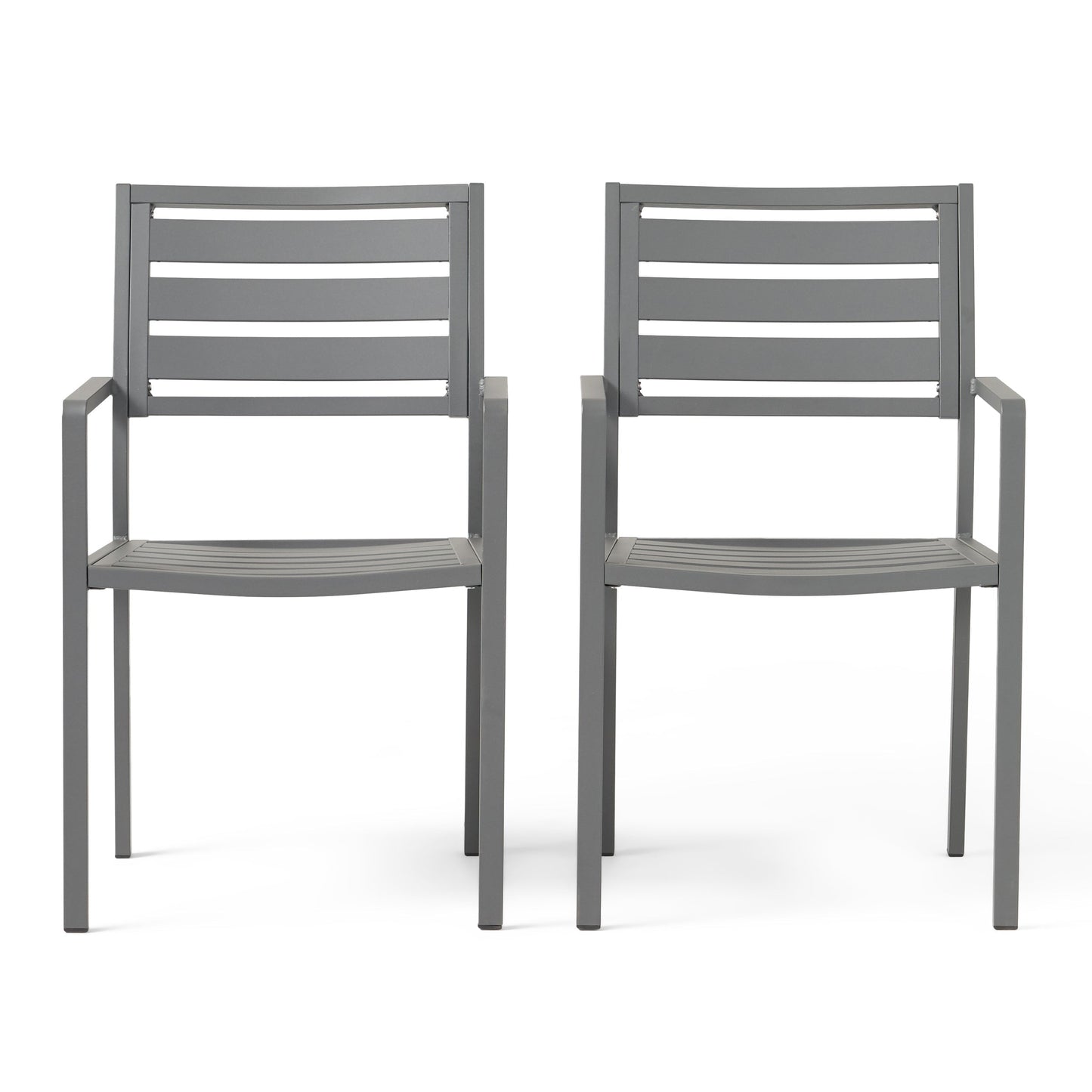 Outdoor Modern Aluminum Dining Chair (Set of 2), Gun Metal Gray