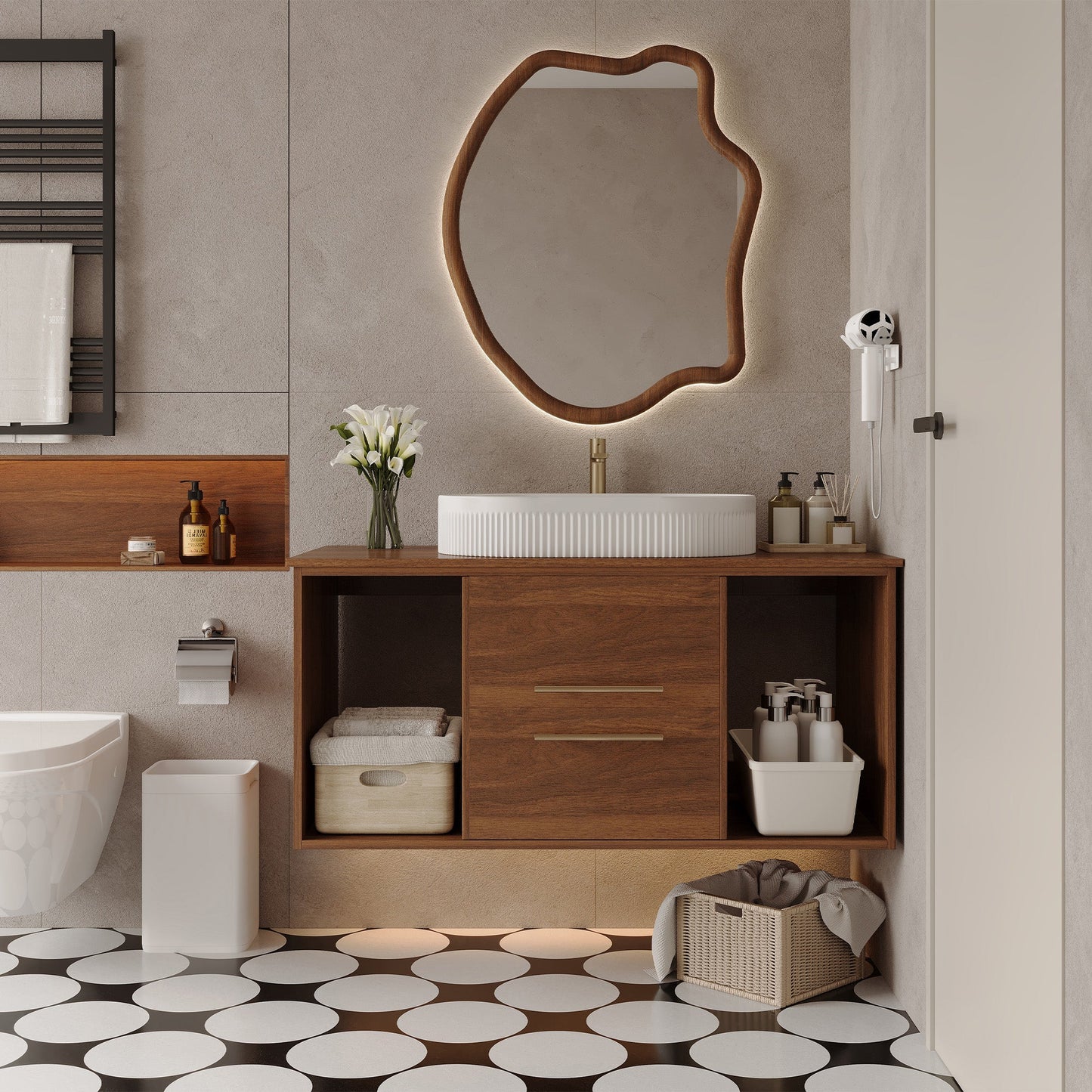 Wall-Mounted Bathroom Vanity with Ceramic Sink