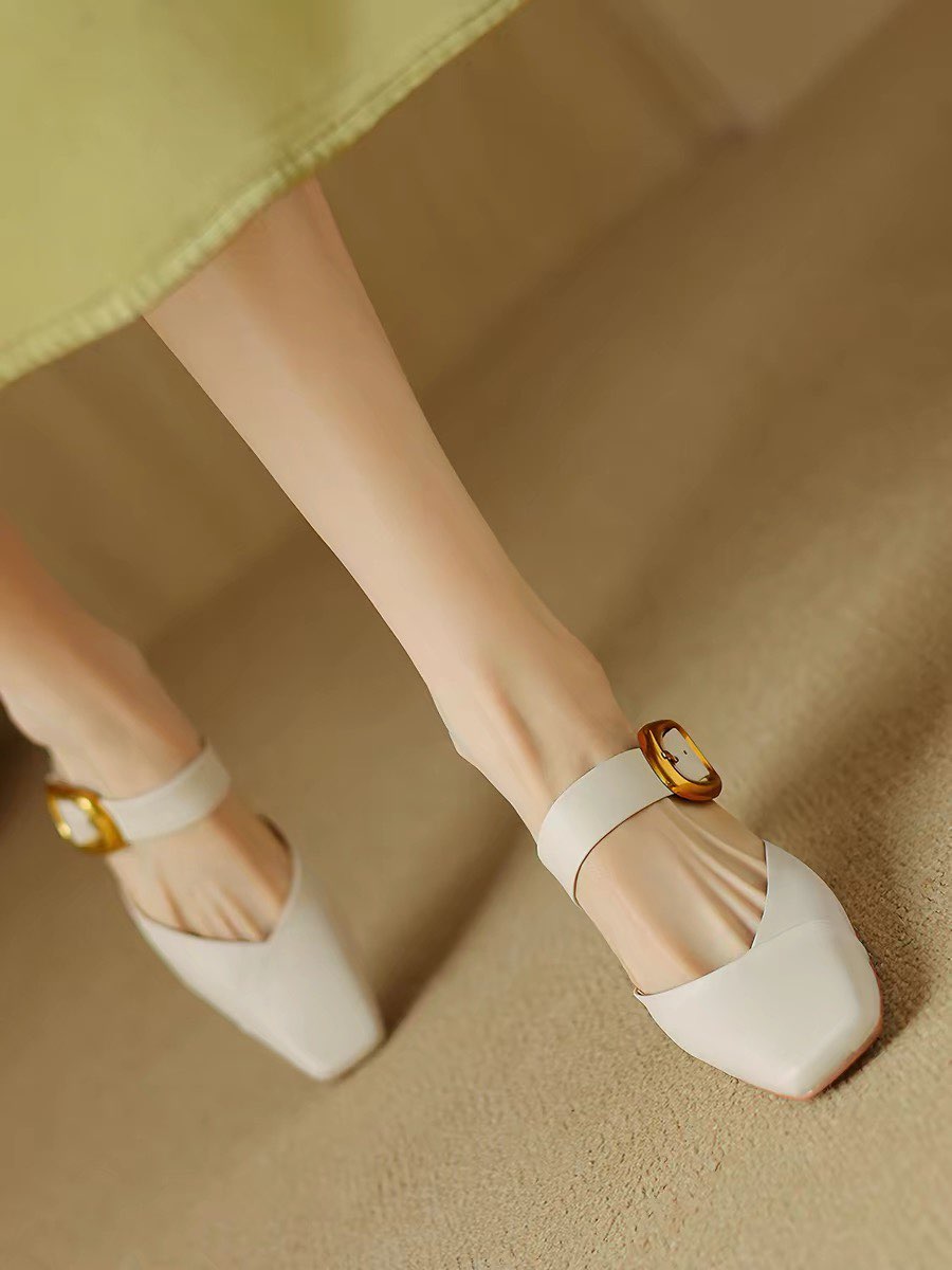 Summer New Women French Style Pointed Toe Mules, Fashion Outdoor Wear Versatile Block Heel Closed Toe Slide High Heels For Dresses