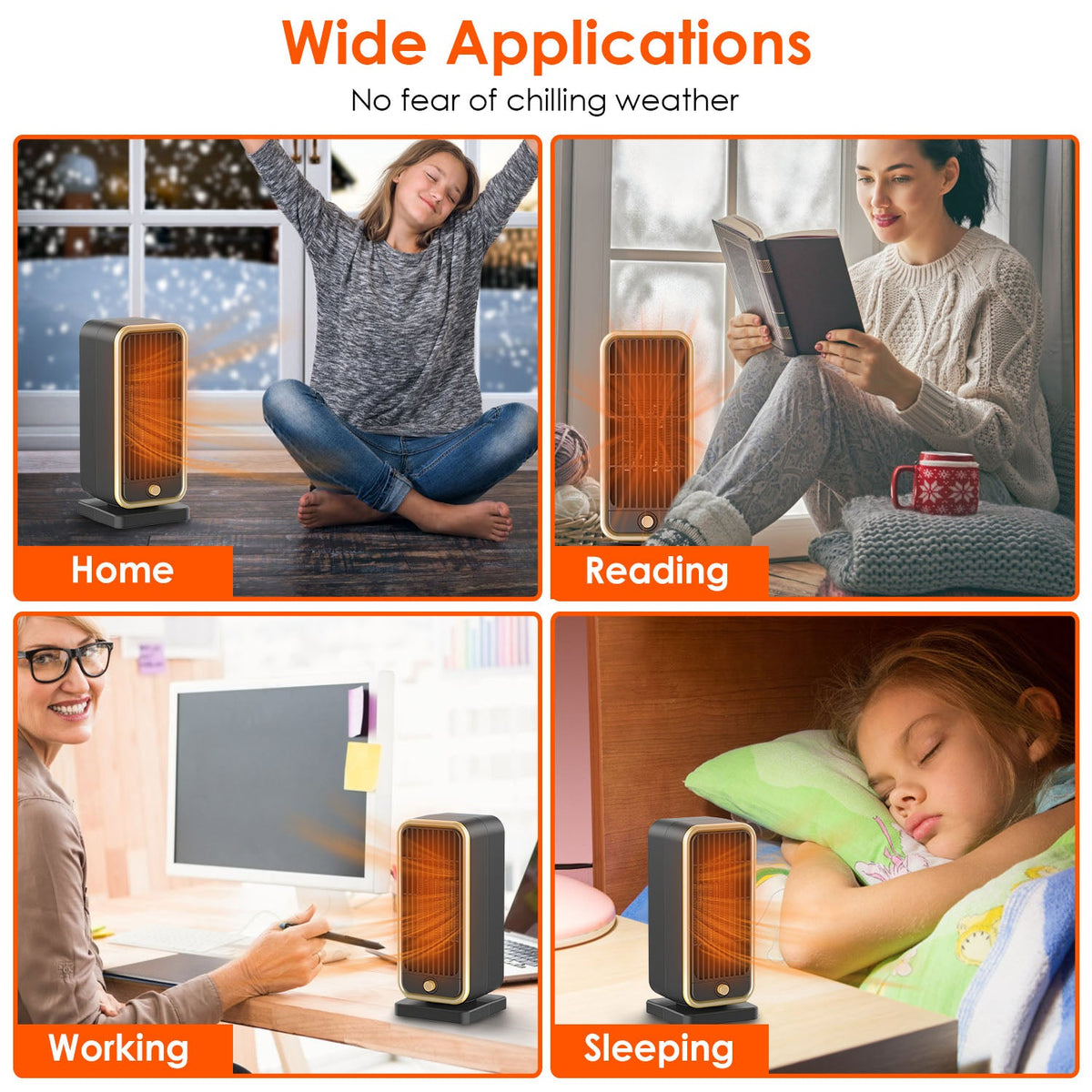 500W Portable Electric Heater PTC Ceramic Heating Space Heater Overheating Tip Over Protection 3S Heating Space For 322 Sq FT Home Office Use