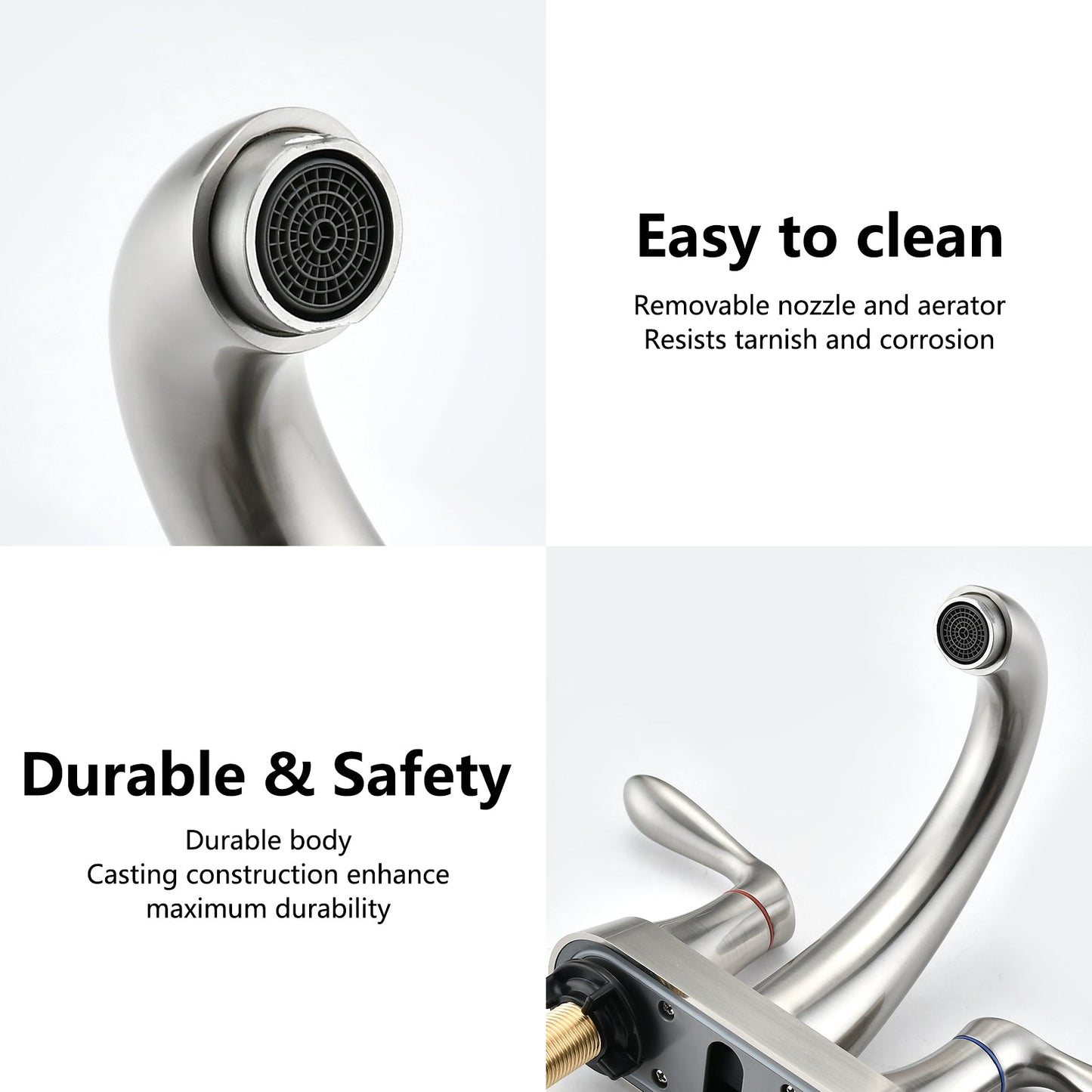 Two Handle 4 Inch Centerset Bathroom Sink Faucet with Pop-Up Drain, Brushed Nickel