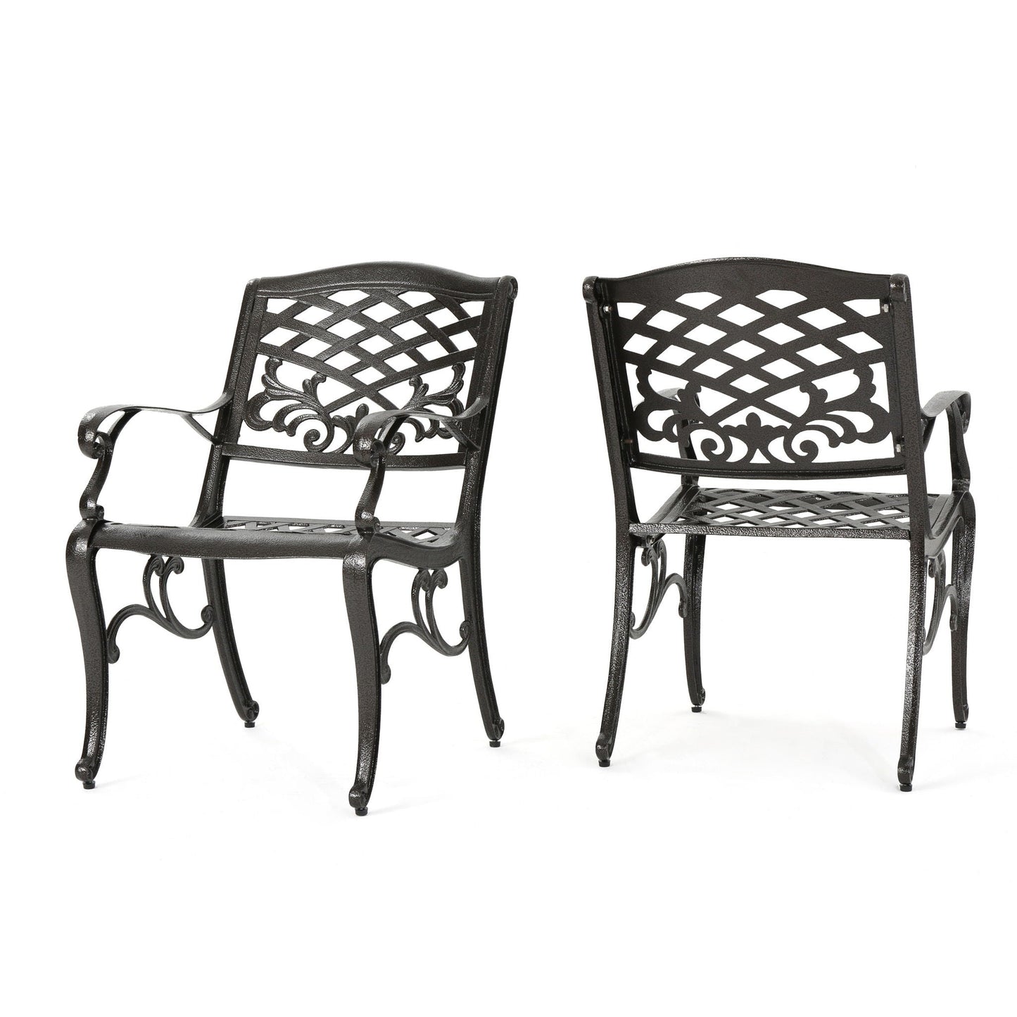 Luminea Outdoor Aluminum Dining Chair with Scroll Design, Bronze