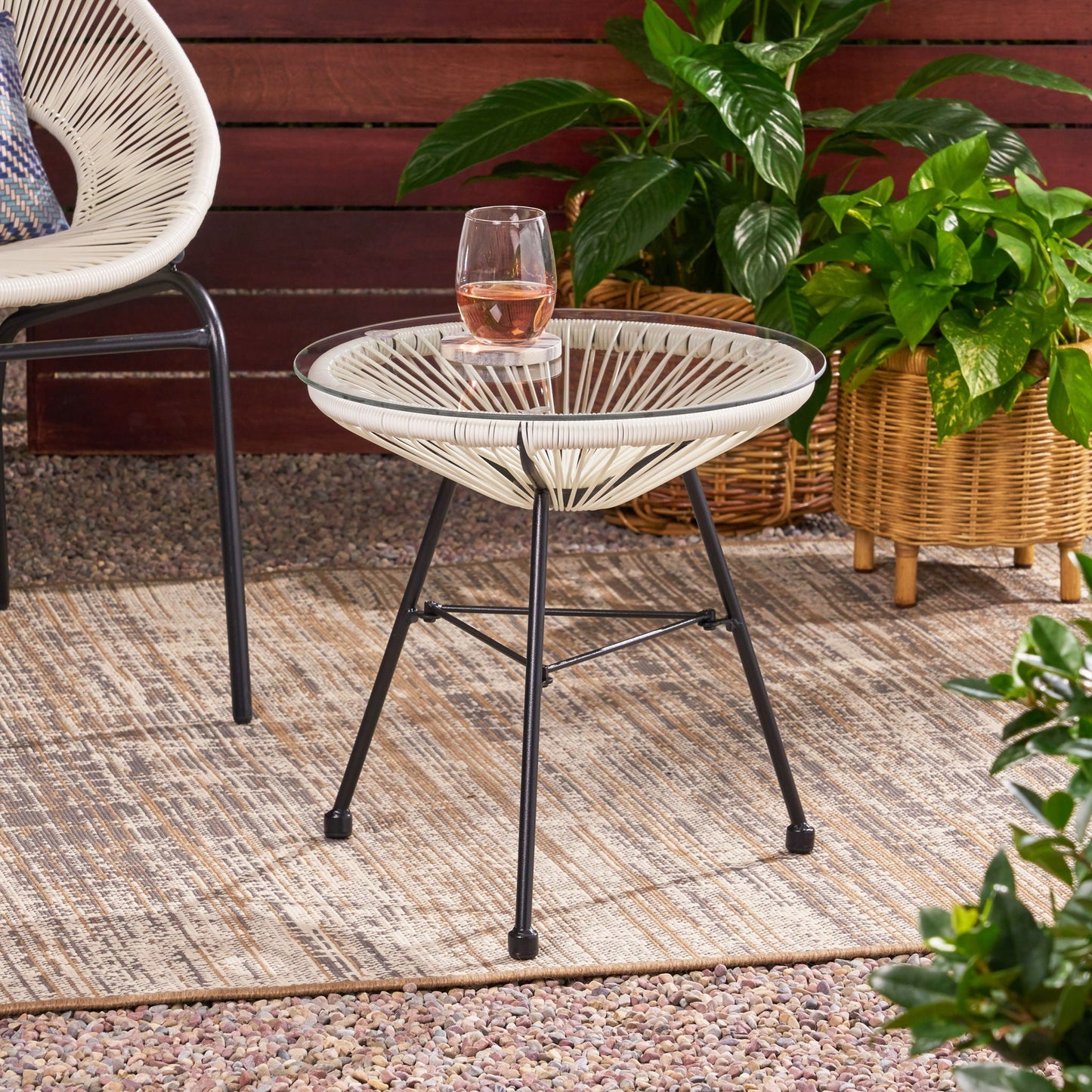 Nusa Modern Rattan Side Table With Tempered Glass Top