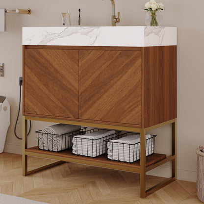 29.9" Modern Free-standing Bathroom Vanity with Ceramic Sink