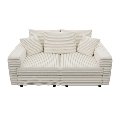 Deep Seat Convertible Sofa With Soft Pillows And Ottomans