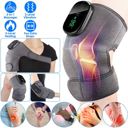 3-In-1 Heated Knee Massager Shoulder Heating Pads Elbow Brace withÊ3 Level Vibration and Heating Modes for Pain Stress Relief