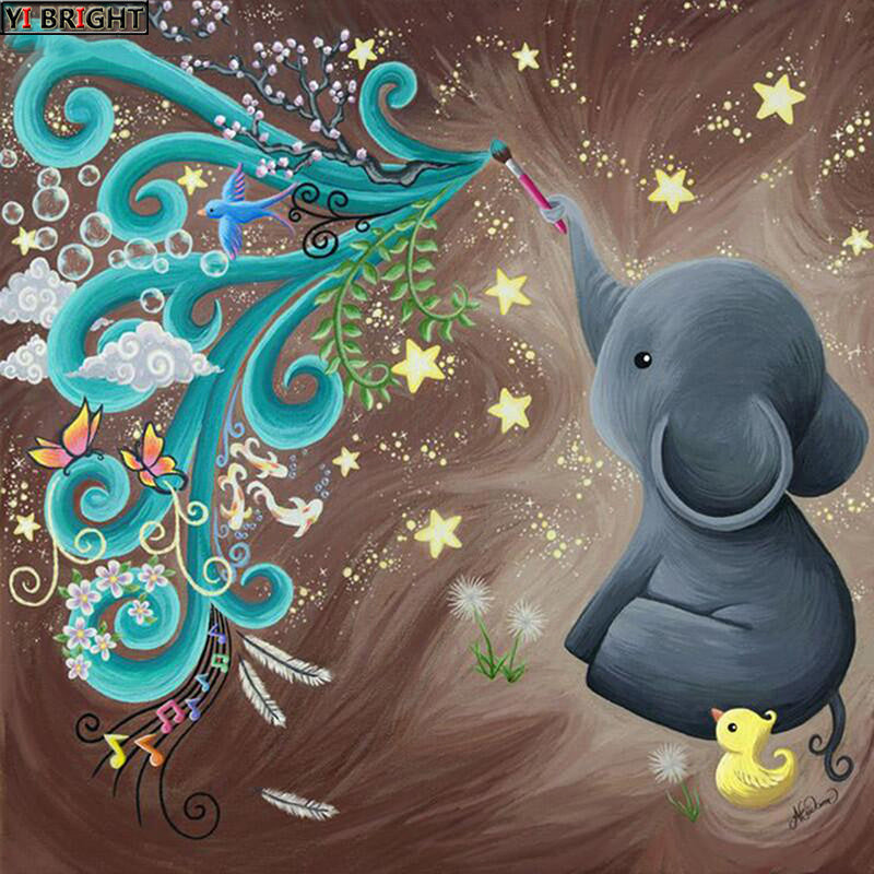NEW WHIMSICAL  Diamond Painting: Cross Stitch Mosaic Featuring a Delightful Little Elephant  Embroidery and Rhinestone Home Décor