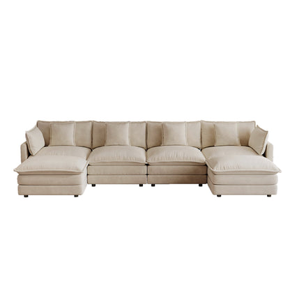 Oversized U Shape Sofa with 2 Ottomans in Light Coffee