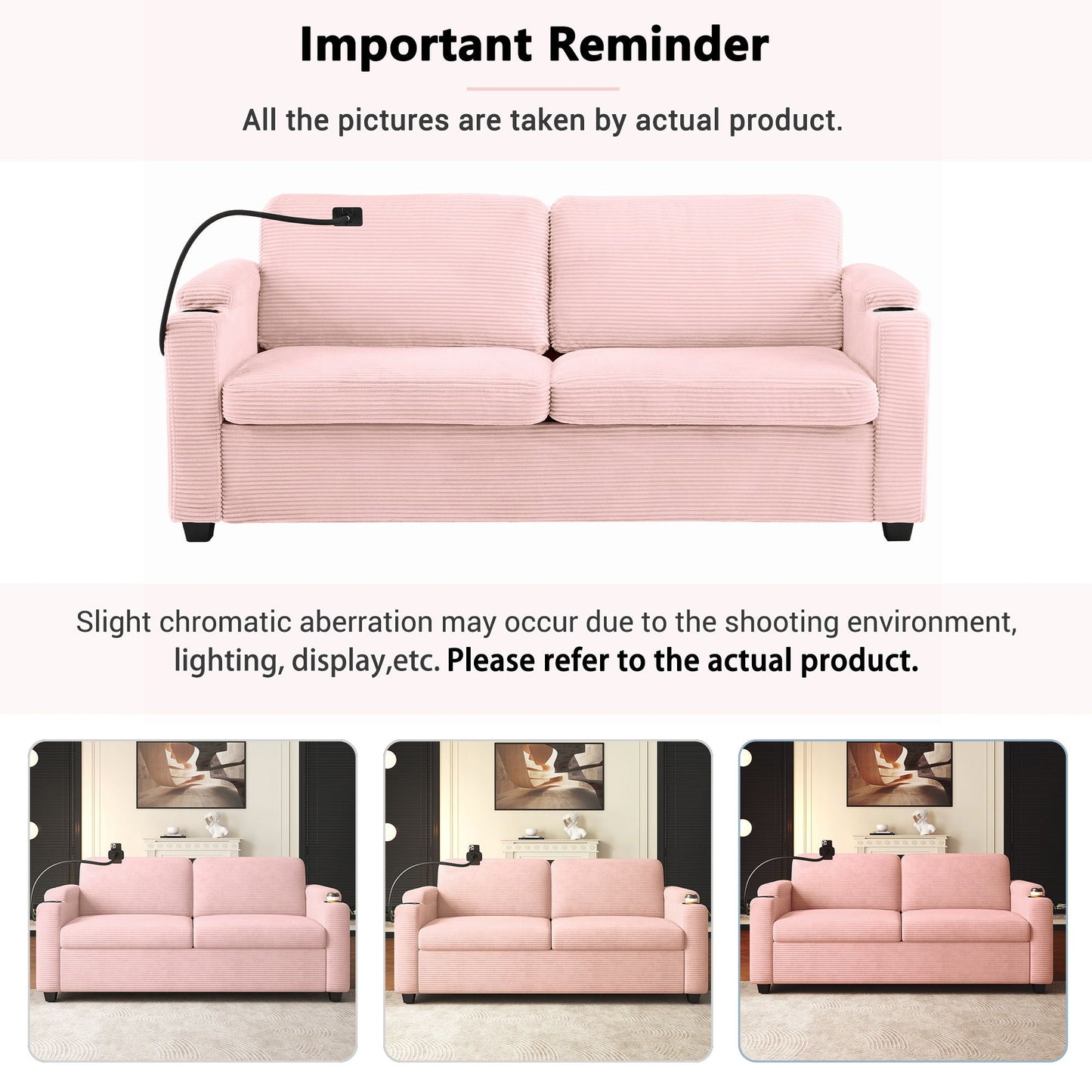 Sleeper Sofa Loveseat Sofa With Full Size Mattress, 2 USB Ports, 2 Cup Holders, 2 Side Pockets And Phone Holder