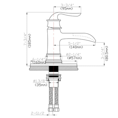 Waterfall Spout Bathroom Faucet With Single Handle And Pop Up Drain - Brushed Nickel