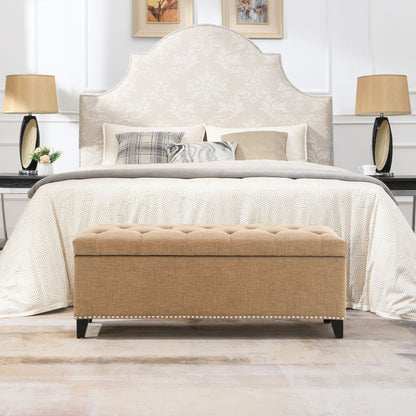 Button-Tufted Storage Ottoman With Safety Close Hinge