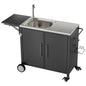 Outdoor Grill Table With Sink, Worktable Kitchen Cabinet Island With Wheels & Foldable Top - Black