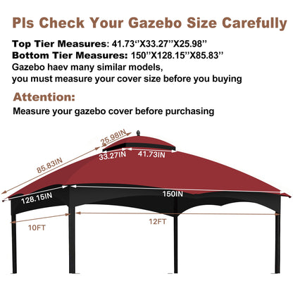 Replacement Canopy Top for Allen Roth Heavy Duty Gazebo 10x12 - Burgundy