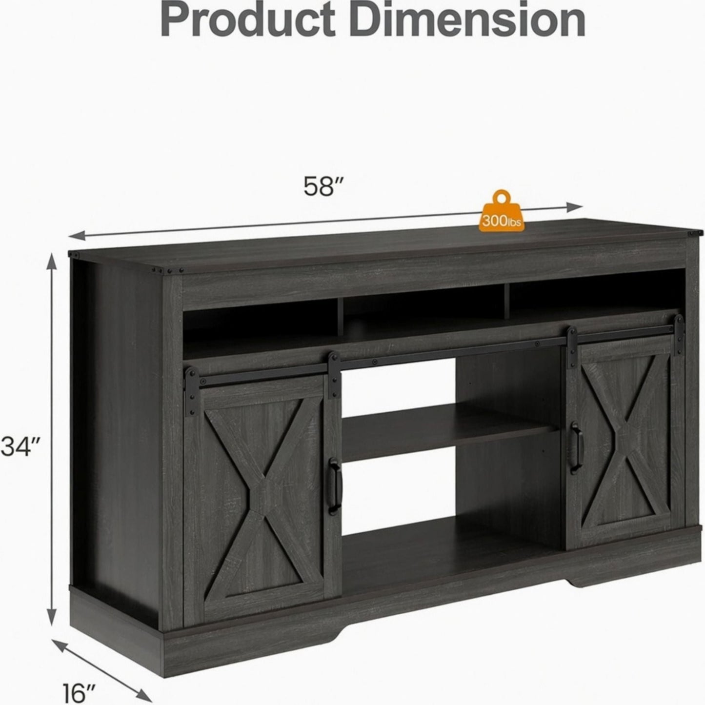 Farmhouse TV Stand With Sliding Barn Doors & Adjustable Storage