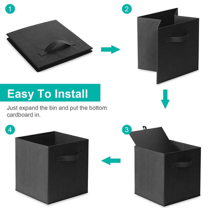 2 Sets Storage Bin Non-Woven Fabric Cube Organizer with Handle Foldable Cube Basket For Shelves Closet Living Room Bedroom Black