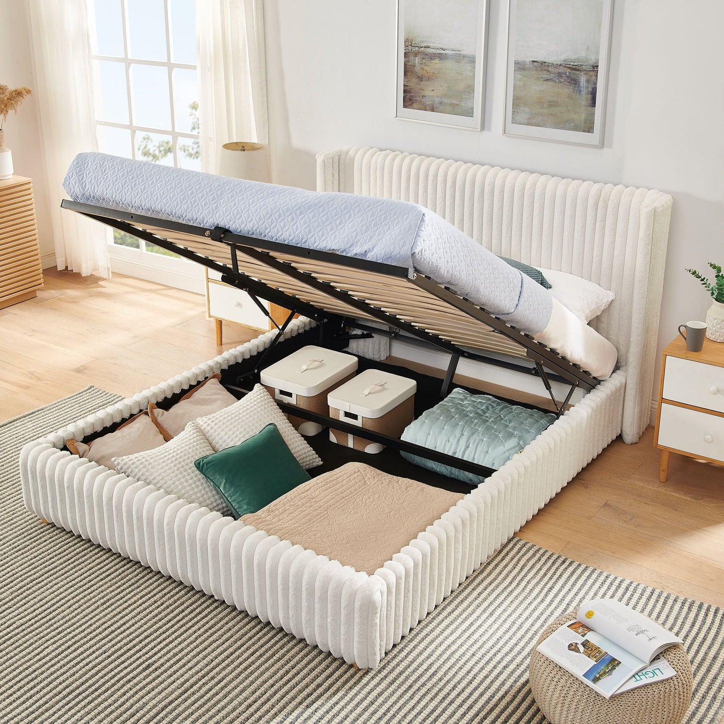 Functional Vertical Striped Bed With Gas Lift Storage