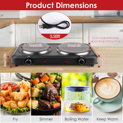 2000W Electric Infrared Dual Burner Portable Heating Hot Plate Stove Countertop RV Hotplate with 7.5Ó & 6.3Ó Glass Cooktop Stepless Temperature Adjust