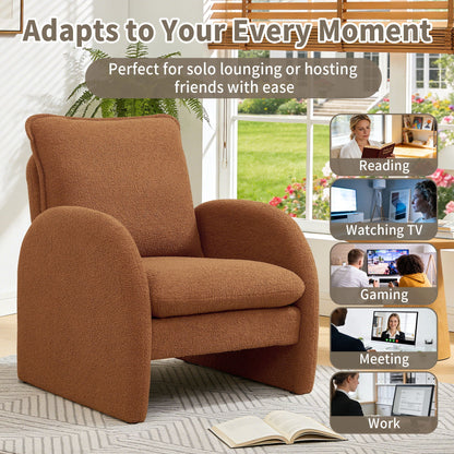 Modern Sherpa Upholstered Accent Chair, Comfortable Living Room Armchair, Lounge Chair For Bedroom, And Office