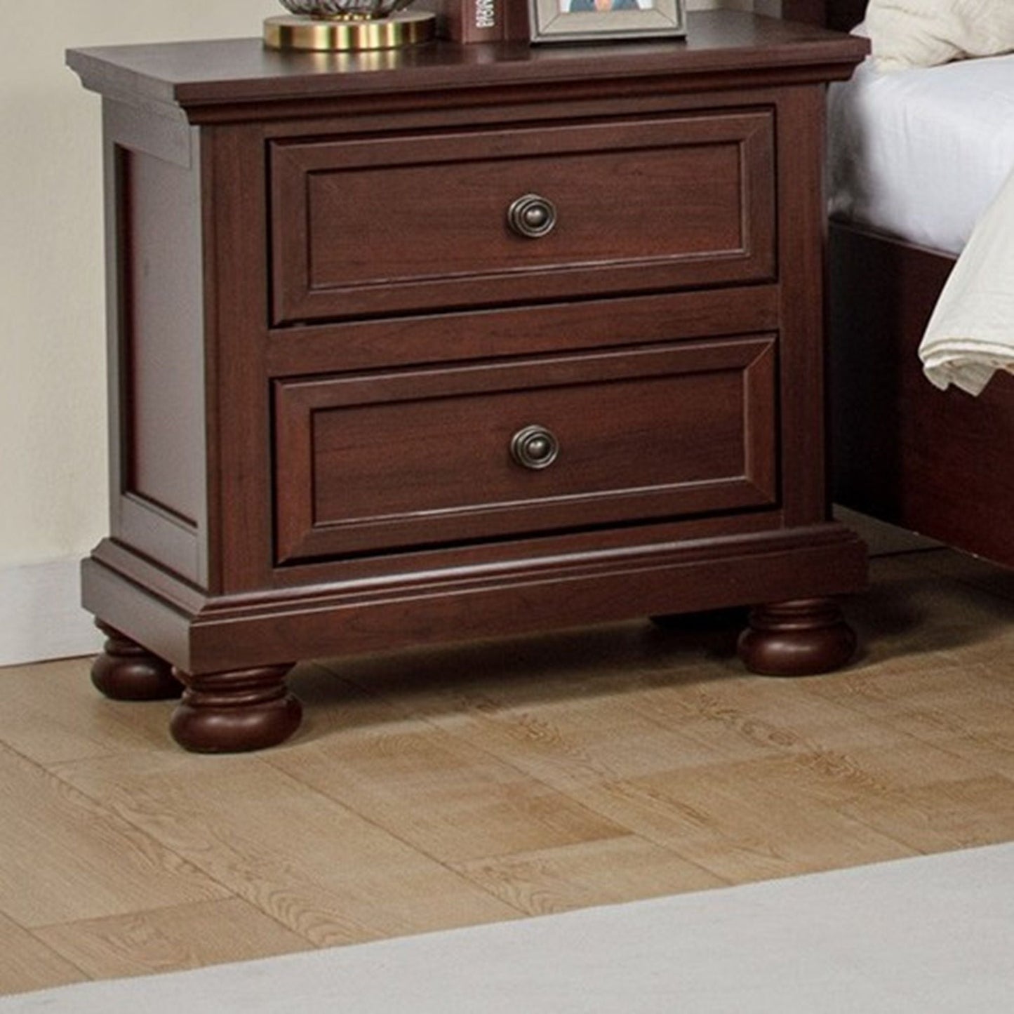 1 Piece Nightstand, 2 Drawer Storage Bedroom Furniture - Brown / Cherry