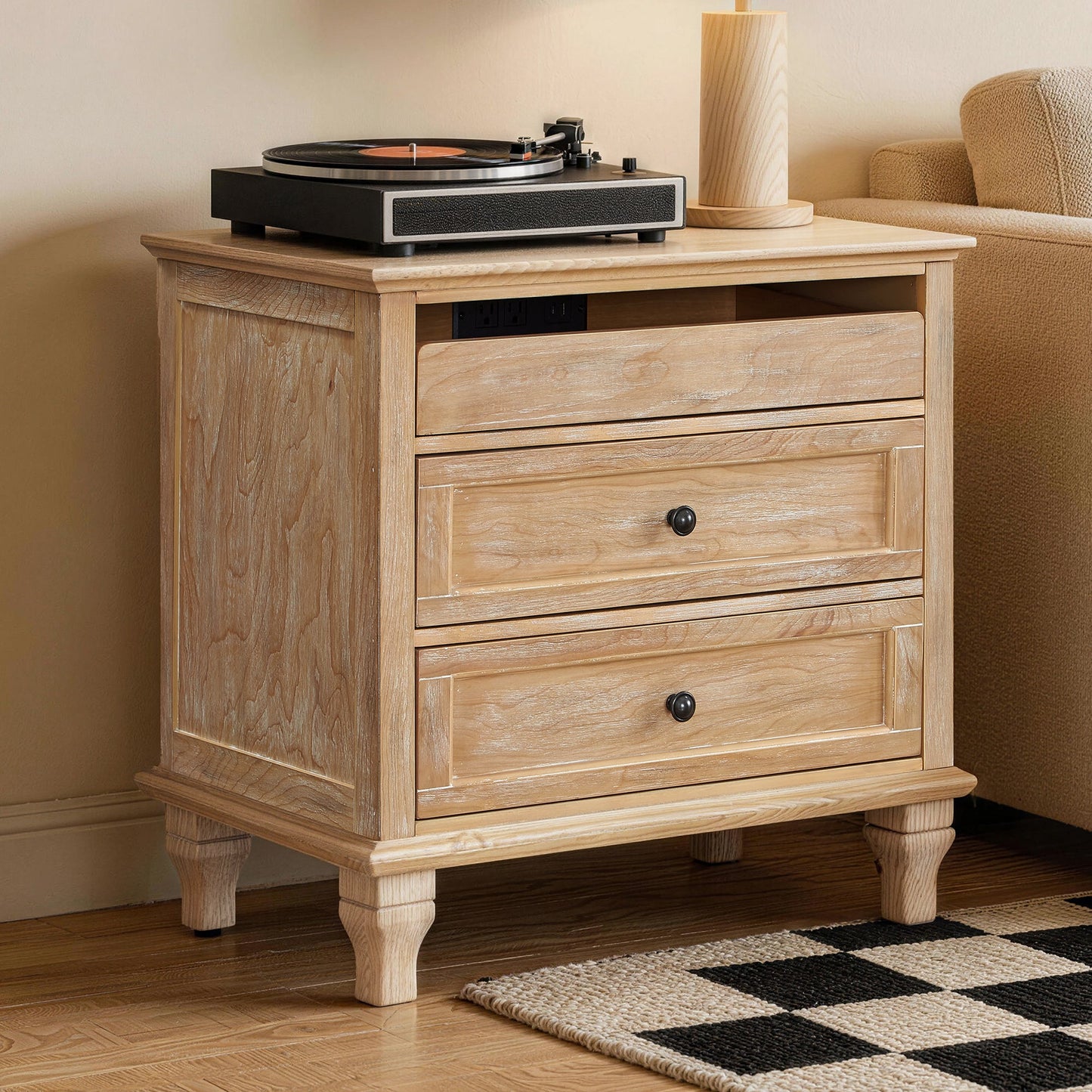 28" Wood Nightstand with Charging Station