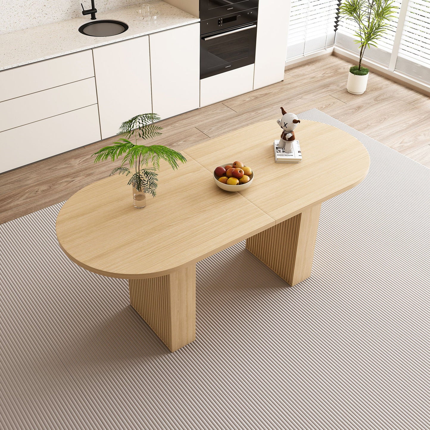 Oval Dining Table With Wood Strip Base