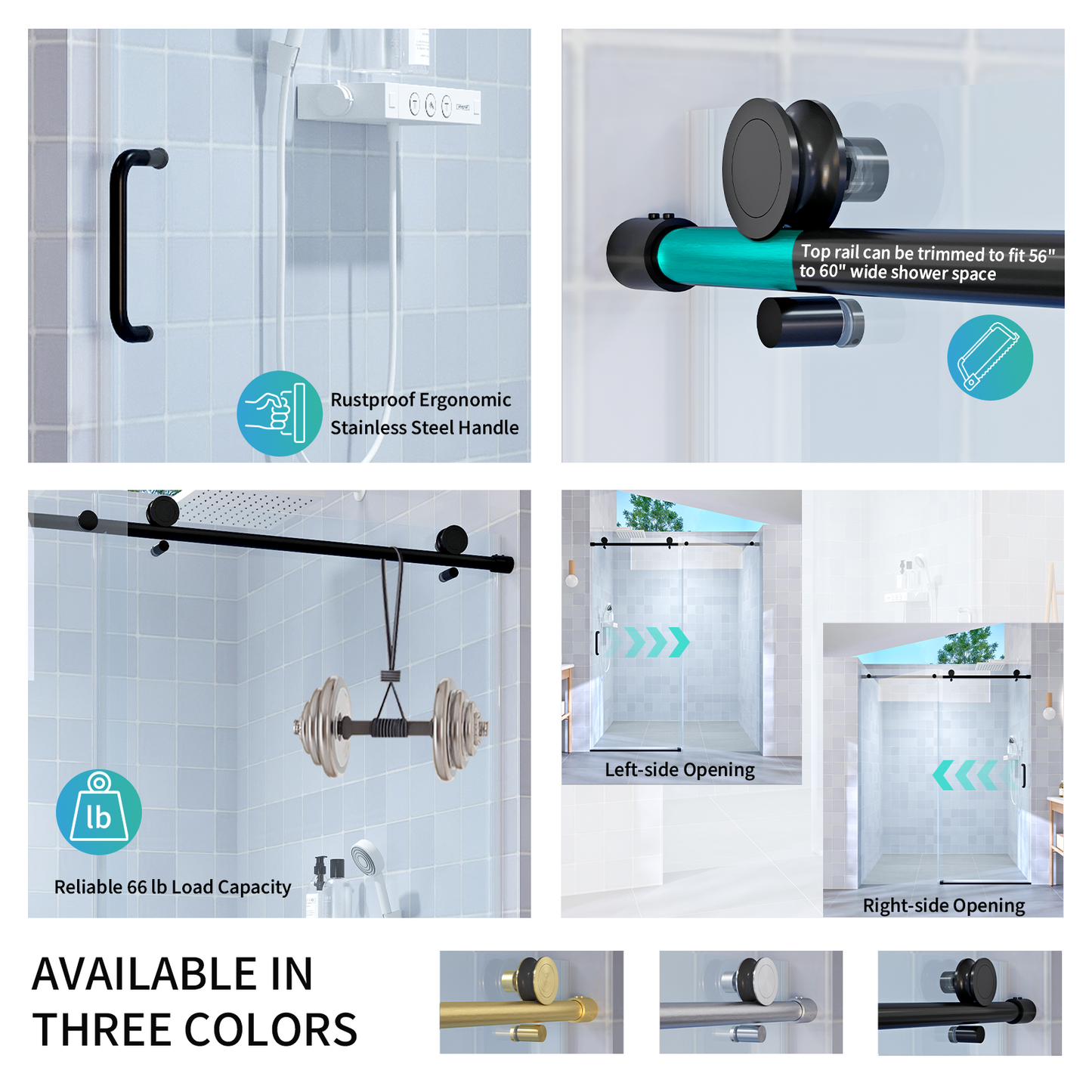 56" - 60" W x 76" H Single Sliding Frameless Shower Door