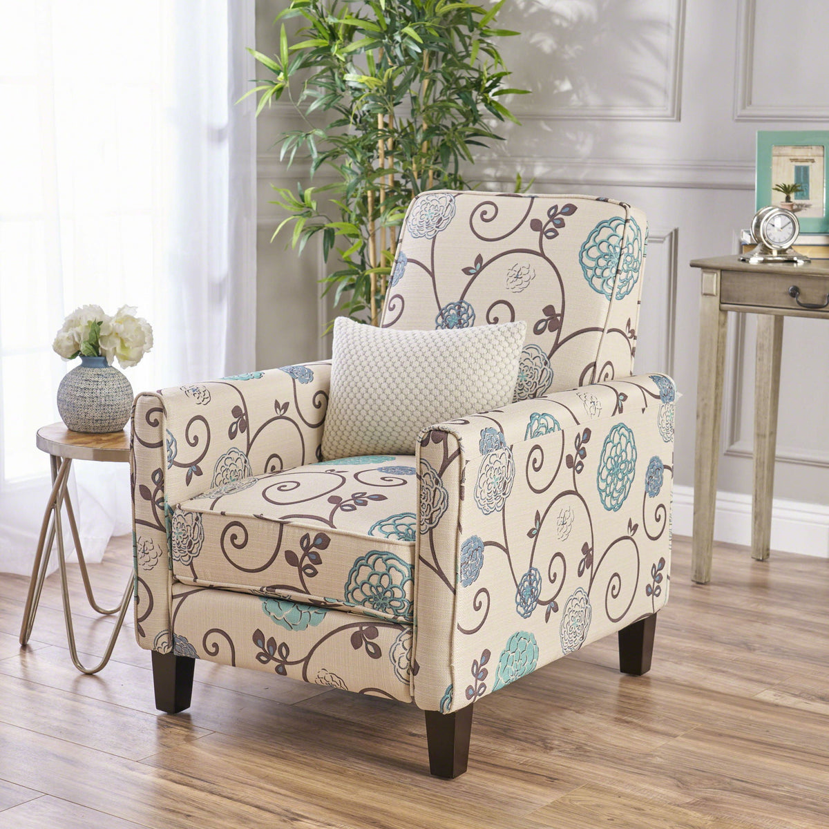 Push Back Upholstered Recliner Armchair