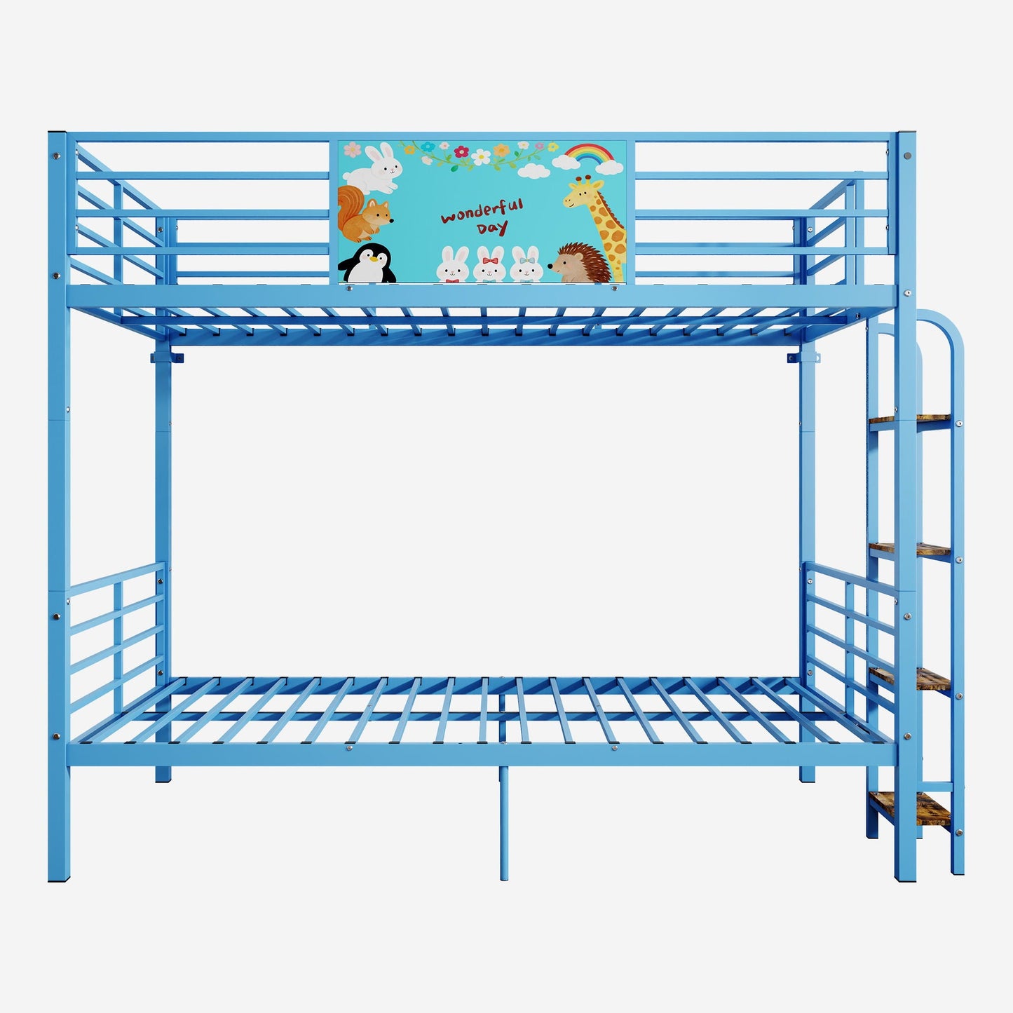 Bunk Bed, Convertible To 2 Separate Twin Size Beds With Full Length Guardrail & Ladder, No Box Spring Needed - Blue