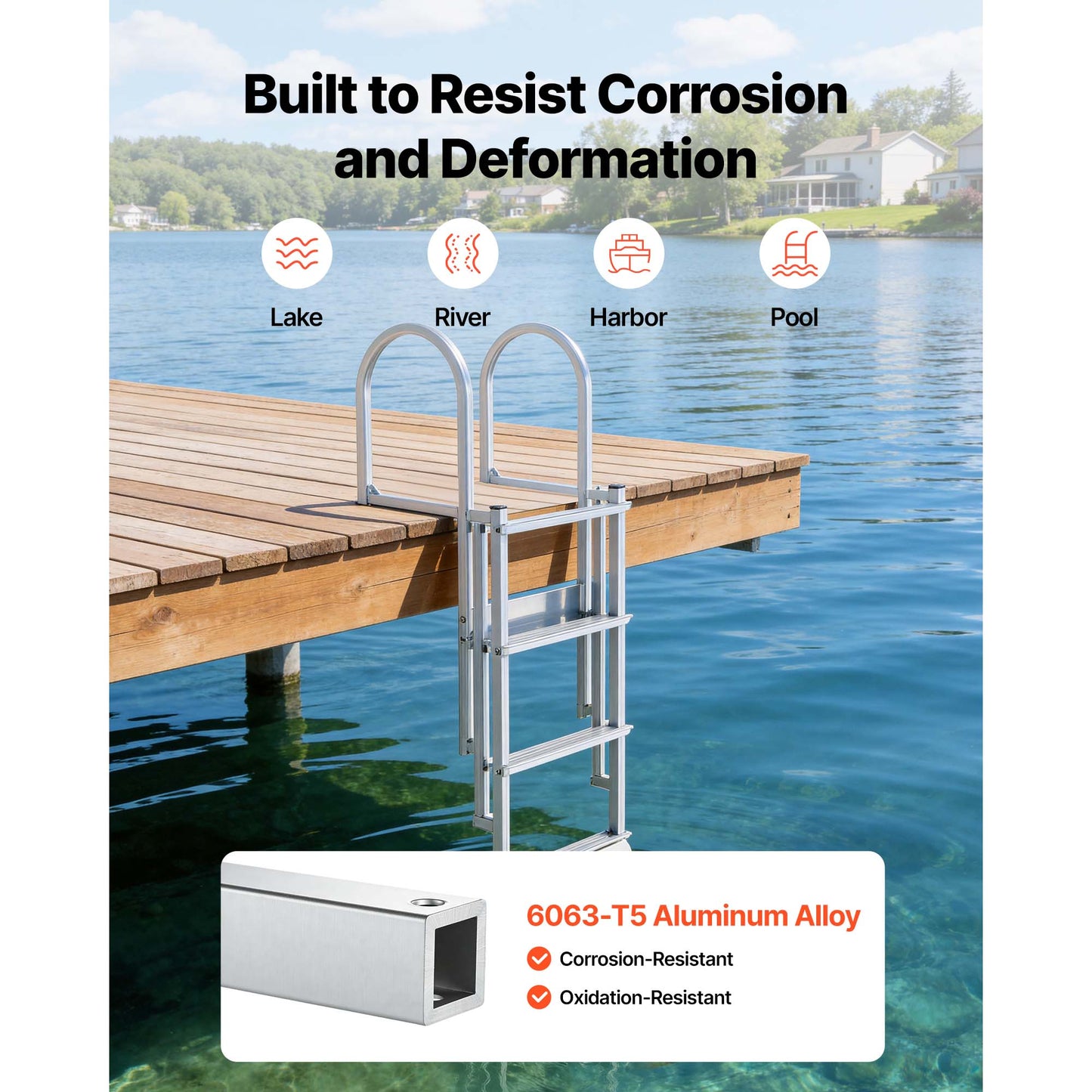 Retractable Dock Ladder, 4 Steps, Aluminum Alloy Swim Ladder