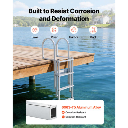 Retractable Dock Ladder, 4 Steps, Aluminum Alloy Swim Ladder
