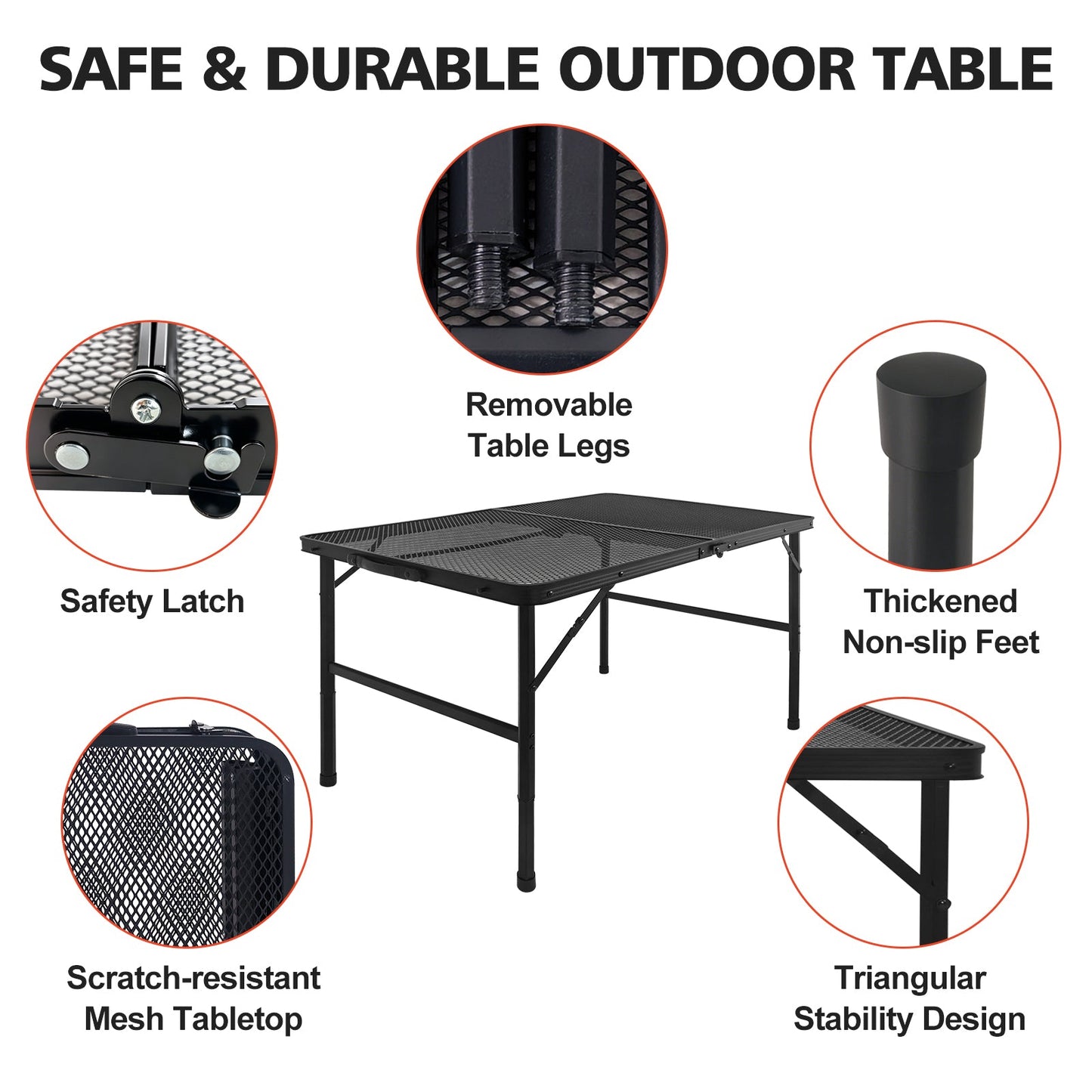 3FT Camping Table with Mesh Desktop, Lightweight & Portable Small Folding Grill Table