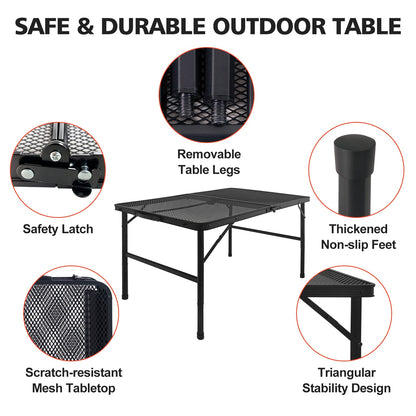 3FT Camping Table with Mesh Desktop, Lightweight & Portable Small Folding Grill Table