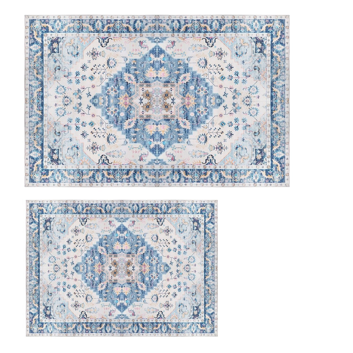 8x10FT VintageÊArea Rug Modern Non Slip Carpet Boho Low Pile Soft Rug Waterproof Machine Washable Rug for Living Room BedroomÊKitchen Dining Room Unde