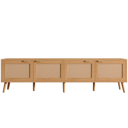 TV Stand With Storage & Cable Holes - Natural Wood