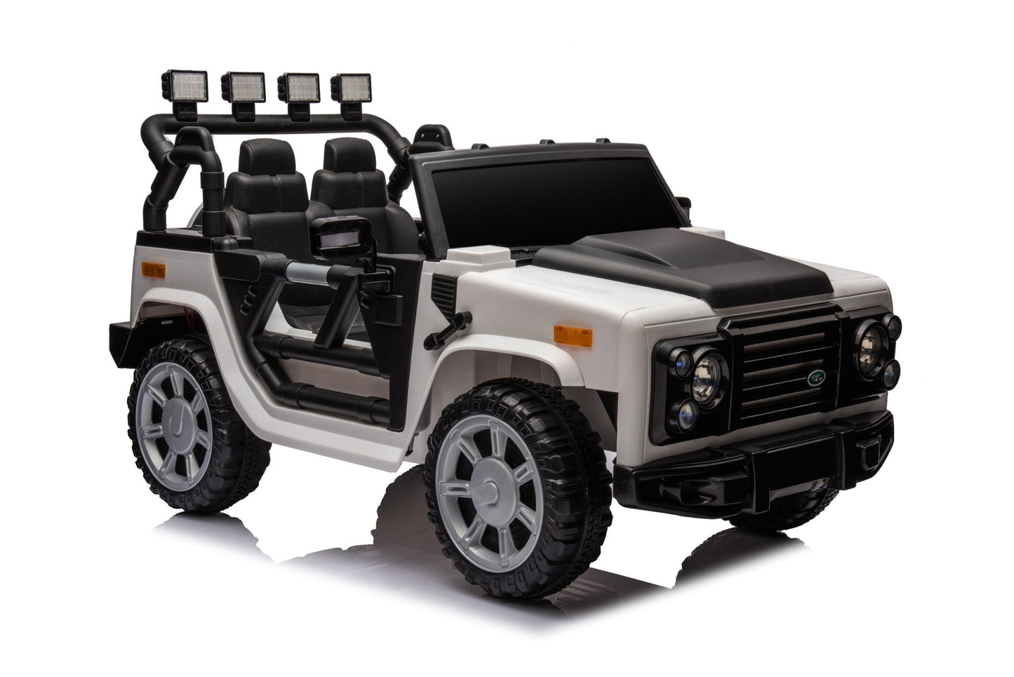 12V7A 30W*2 Four-Wheel Drive Seat One Button Start, Forward And Backward, High And Low Speed, Music, Front Light, Power Display, Two Doors Can Open, 2.4G R / C, Seat Belt Four Wheel Absorber