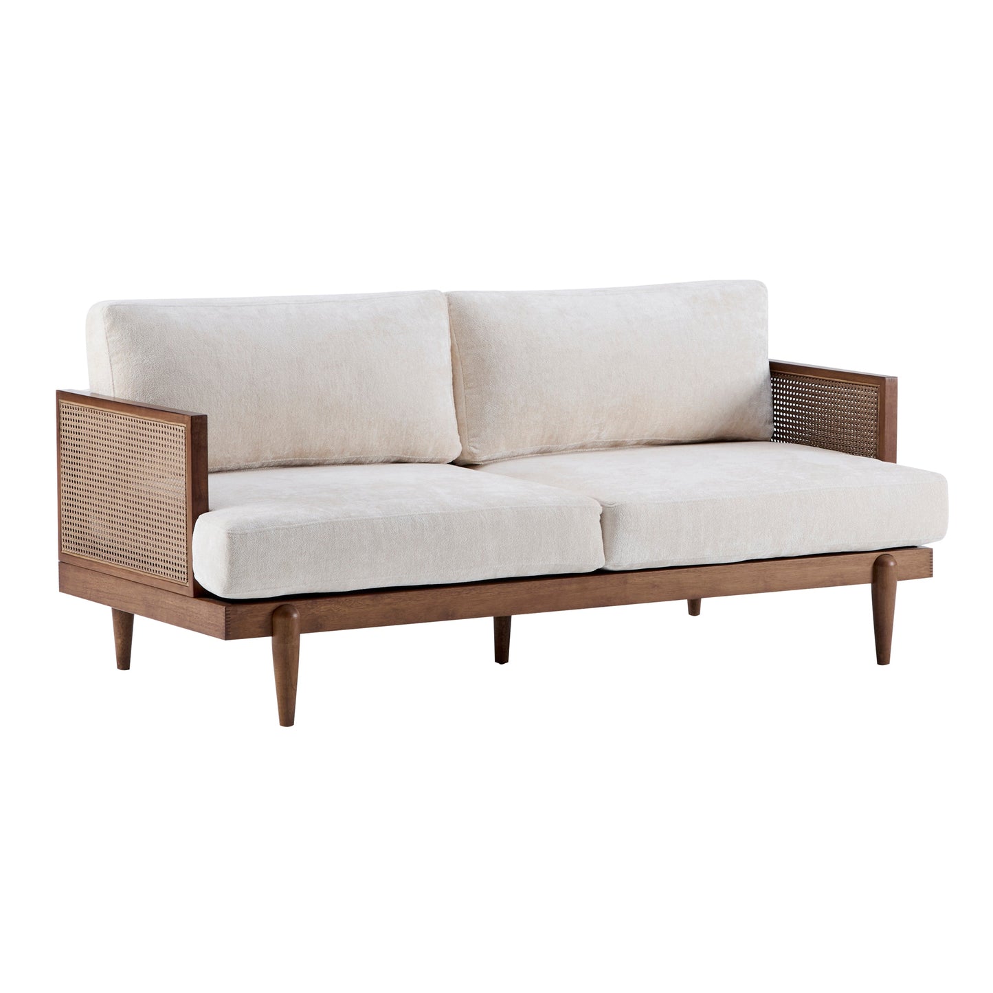 EMIR 72" Square Arm 3-Seater Boucle Sofa with Cane Rattan and Wooden Frame