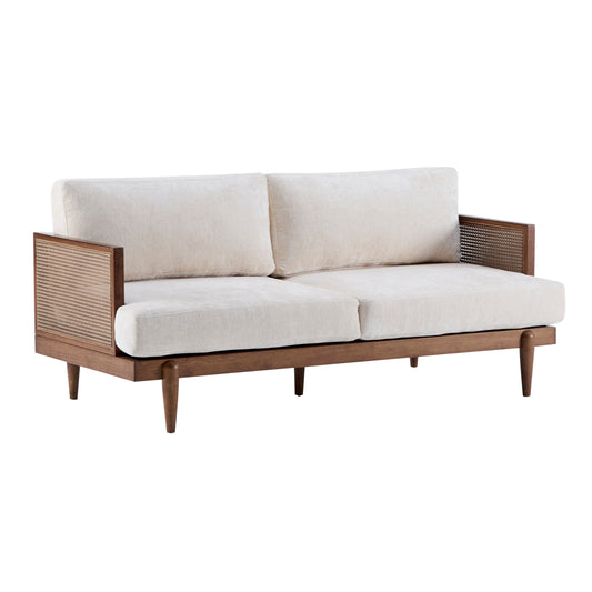 EMIR 72" Square Arm 3-Seater Boucle Sofa with Cane Rattan and Wooden Frame