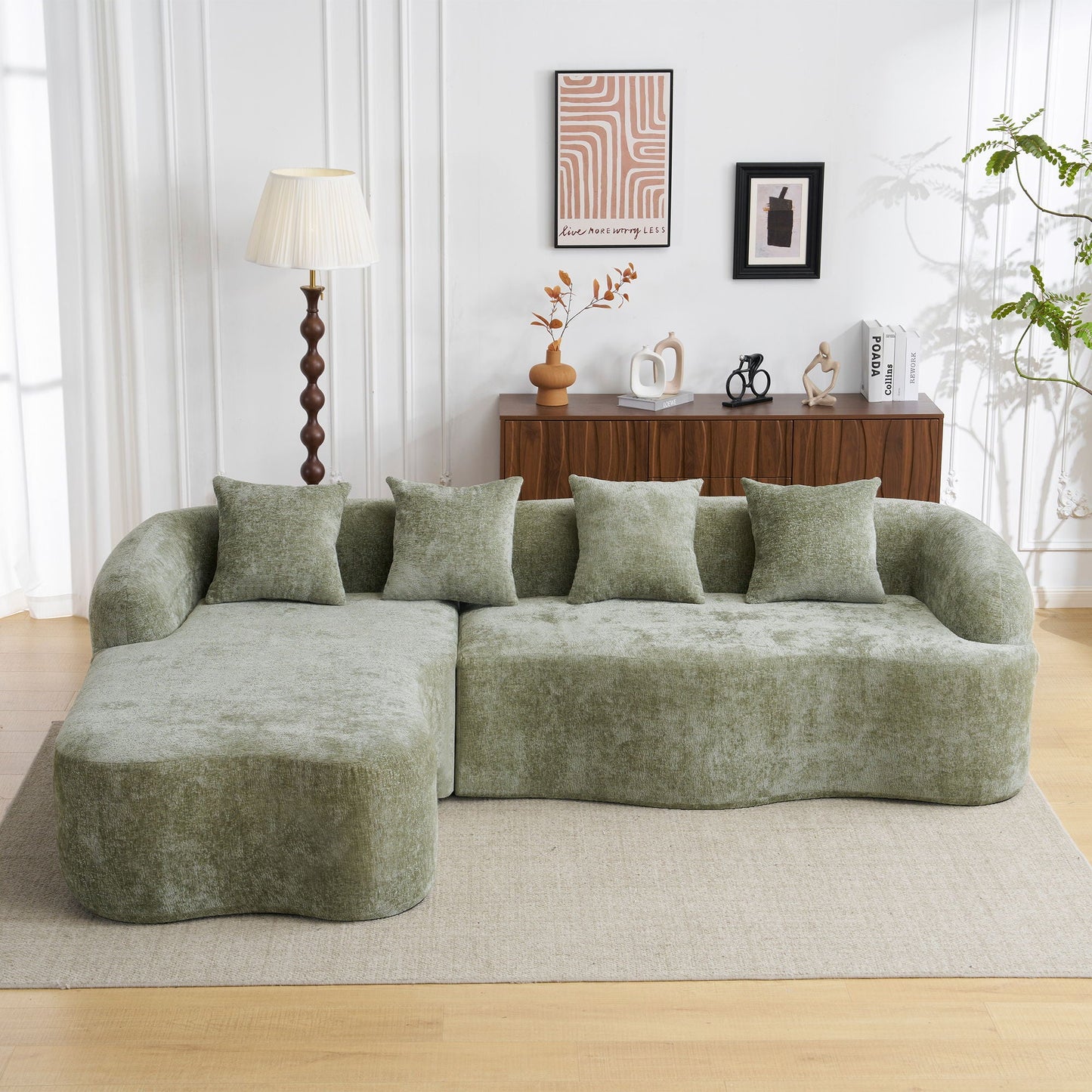 Modular L-Shape Sectional Sofa With Curved Chaise