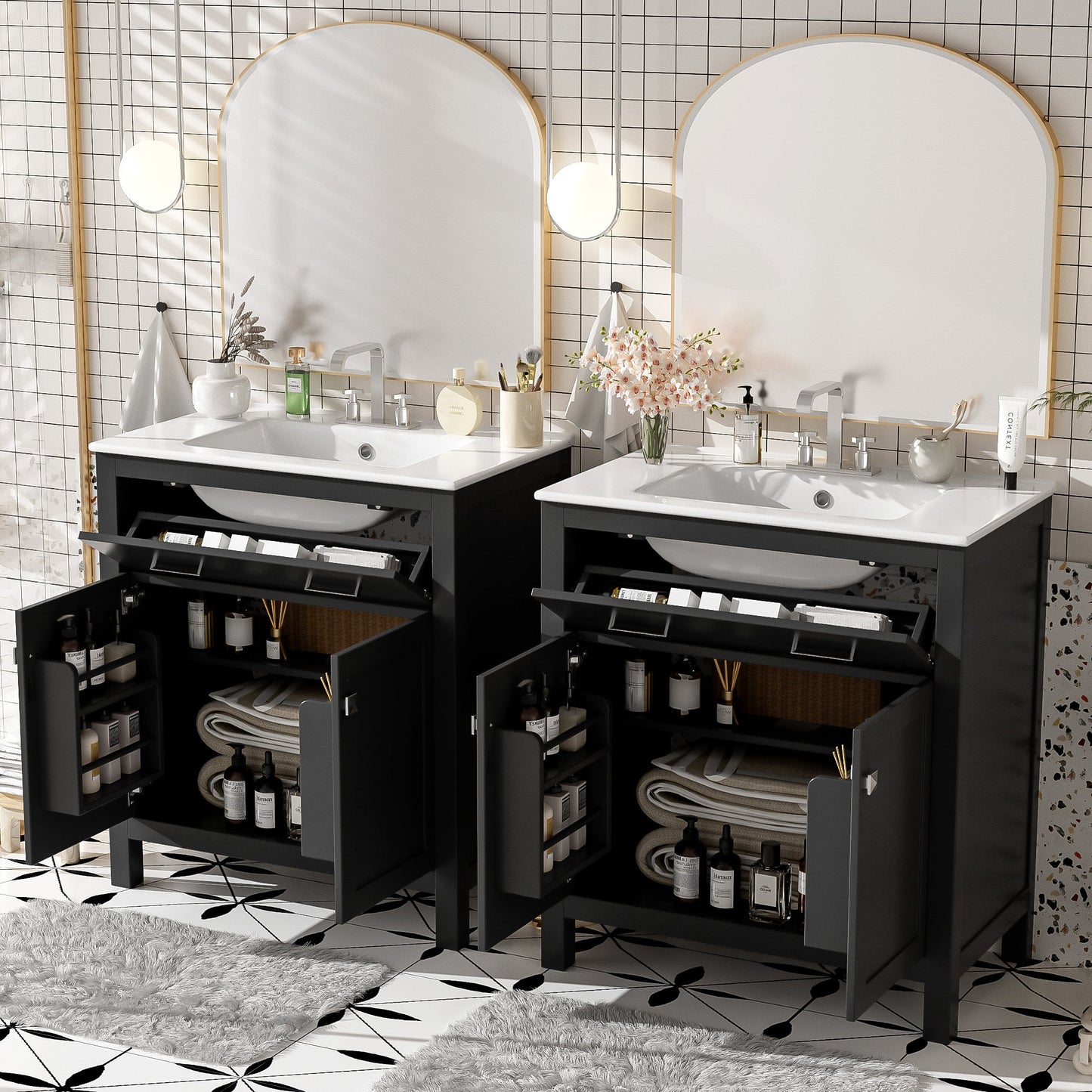 60" Modern Black Bathroom Vanity Set