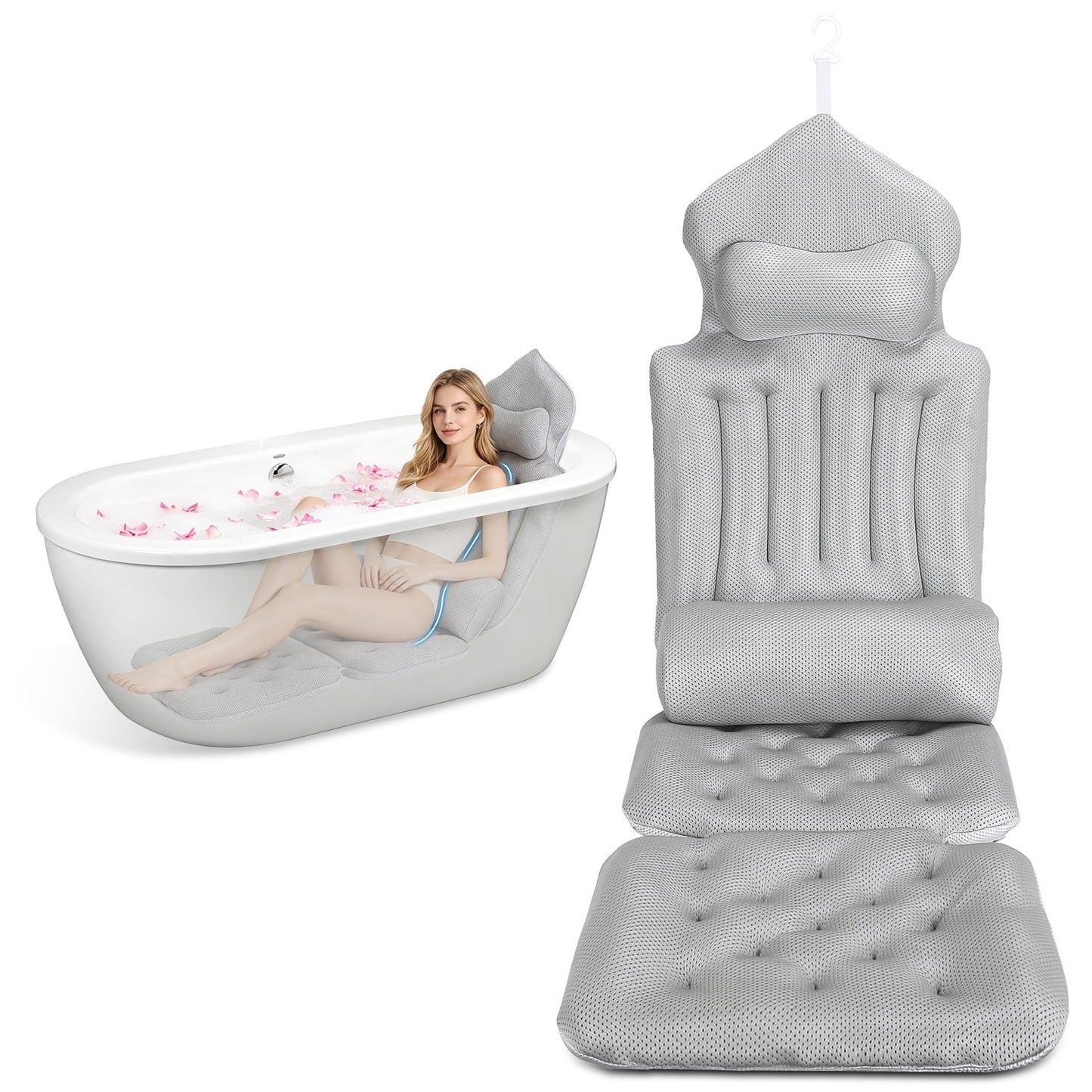 Full Body Bath Pillow with Lumbar Support & Suction Cups